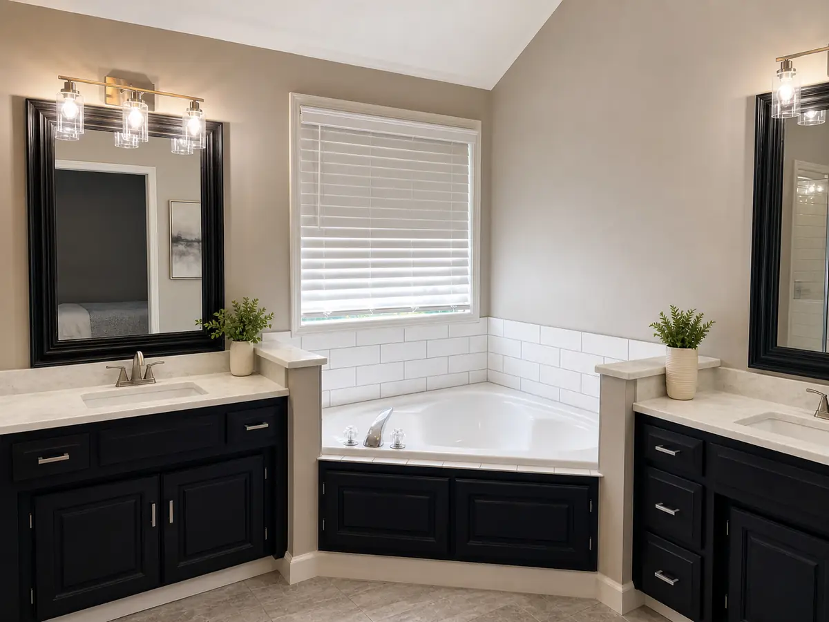 Small toilet room with framed art — after